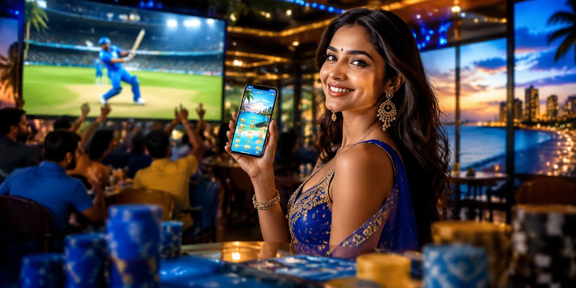Indian cricket betting scene with vibrant blue and gold theme